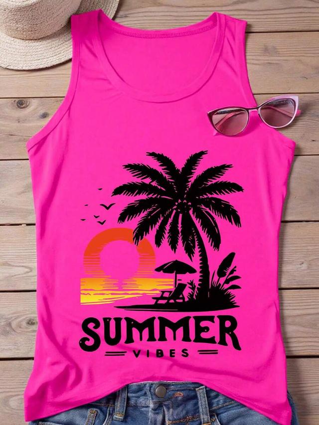 hot pink tropical graphic summer tank top