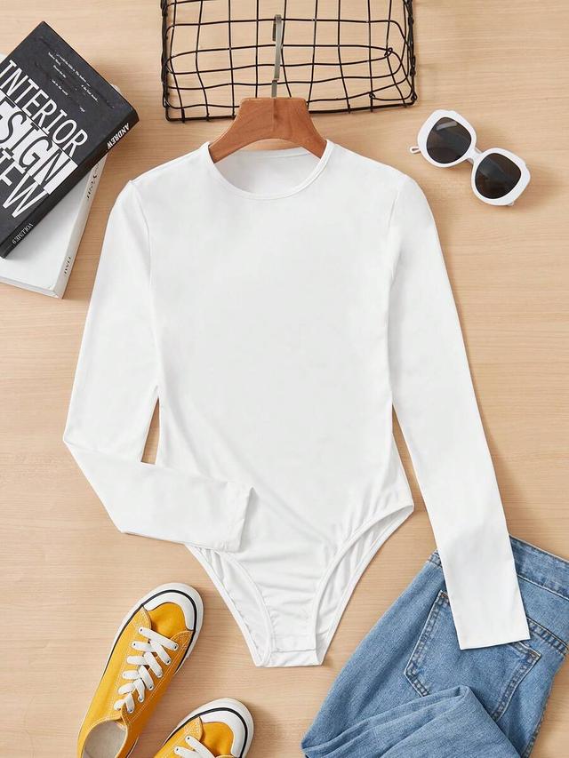 white long sleeve casual skinny bodysuit