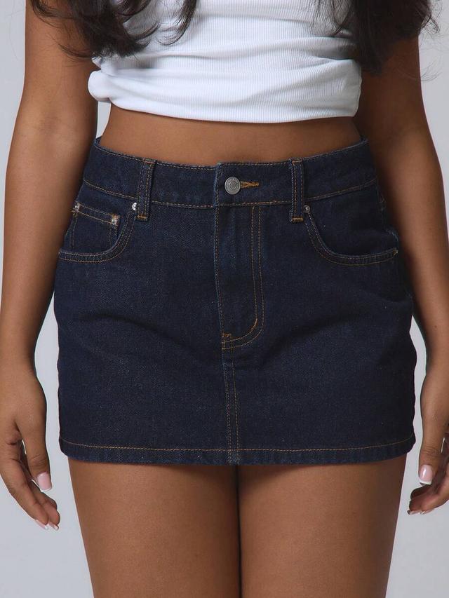 petite low waist dark wash denim mini skirt