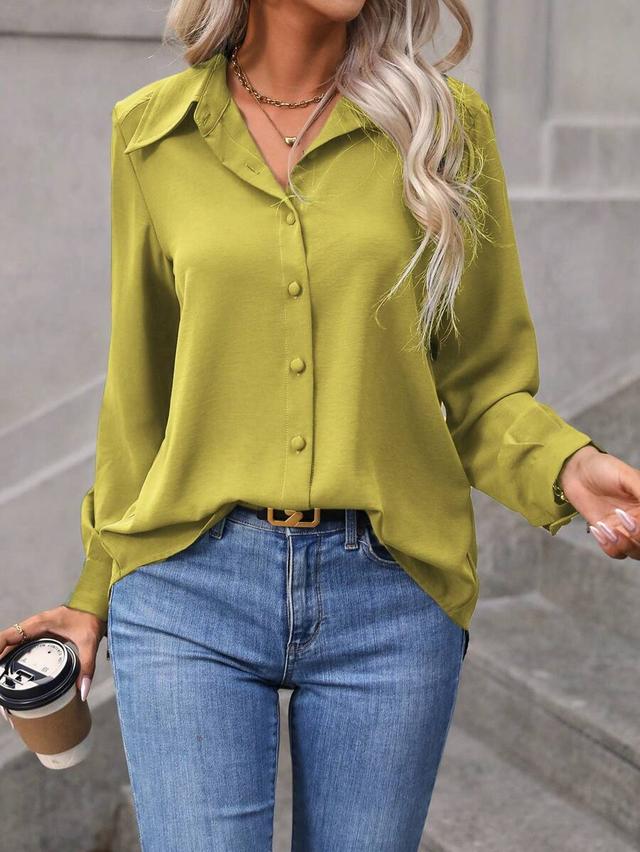 olive green long sleeve button down minimalist blouse
