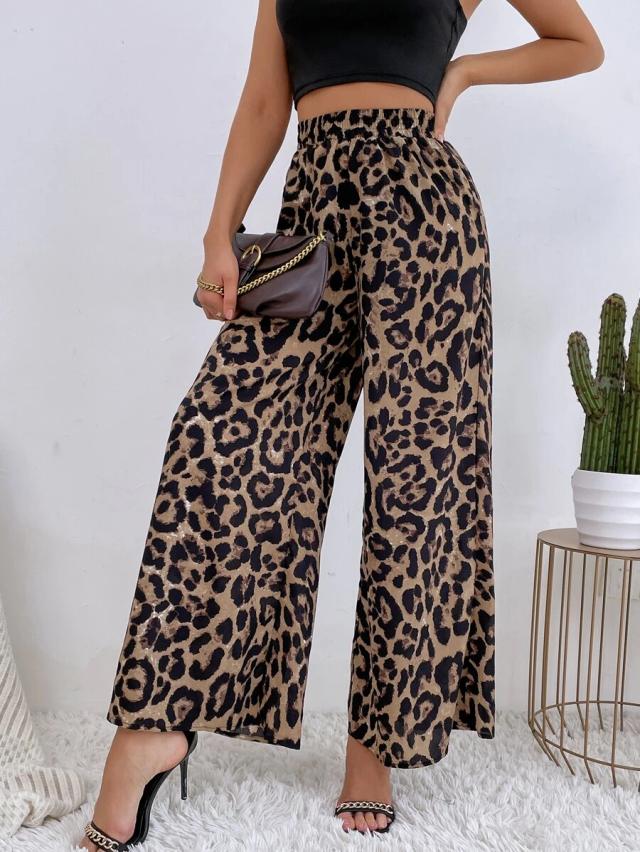 leopard print wide leg trousers