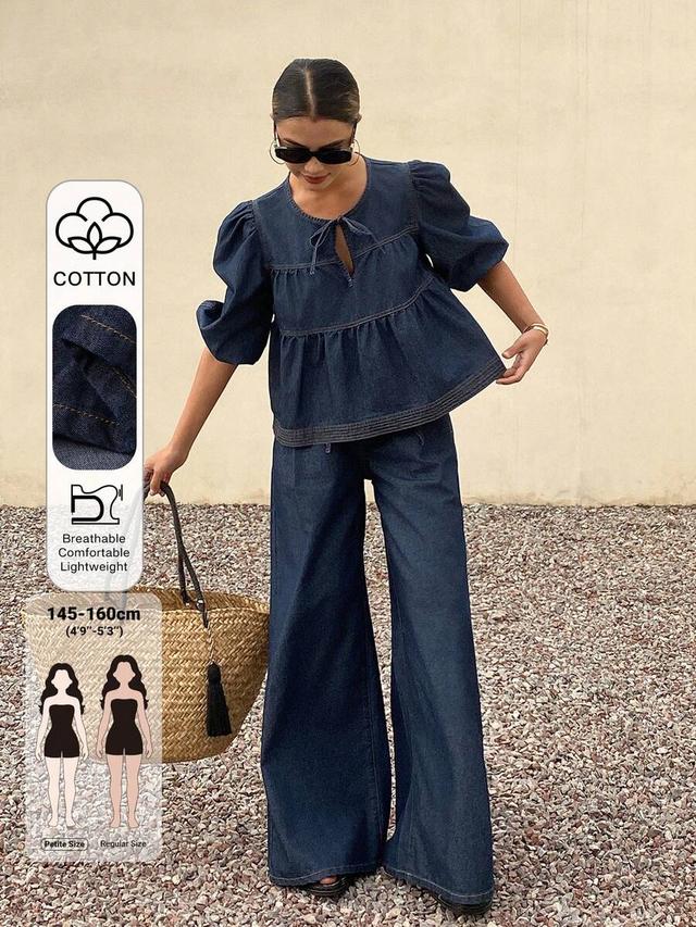 dazy denim petal sleeve peplum top