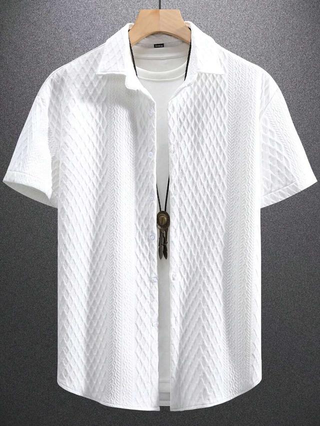 white textured short sleeve casual shirt