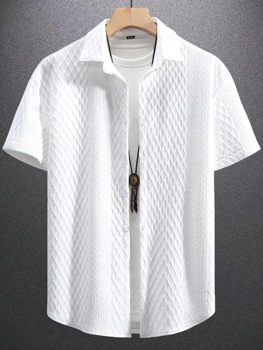 white textured short sleeve casual shirt
