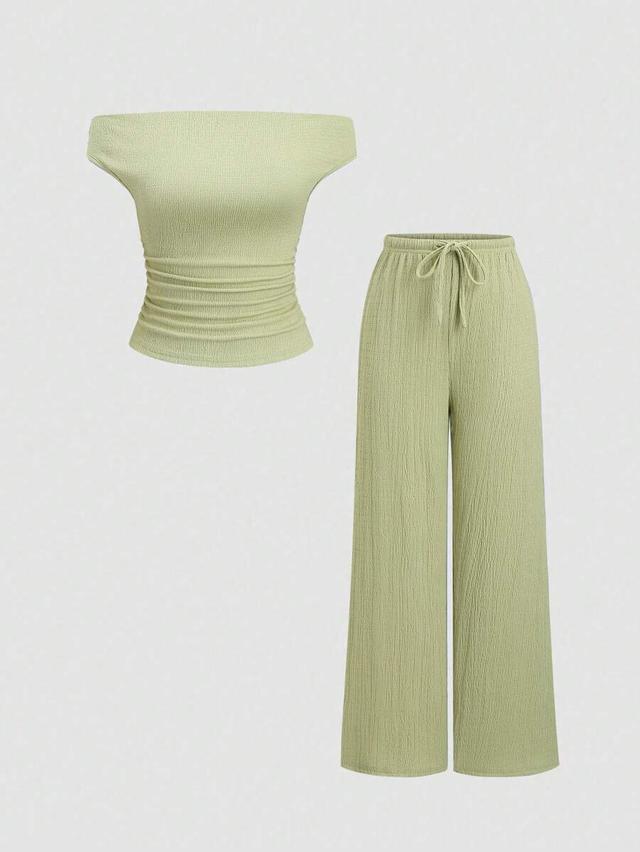 sage green textured two-piece lounge set