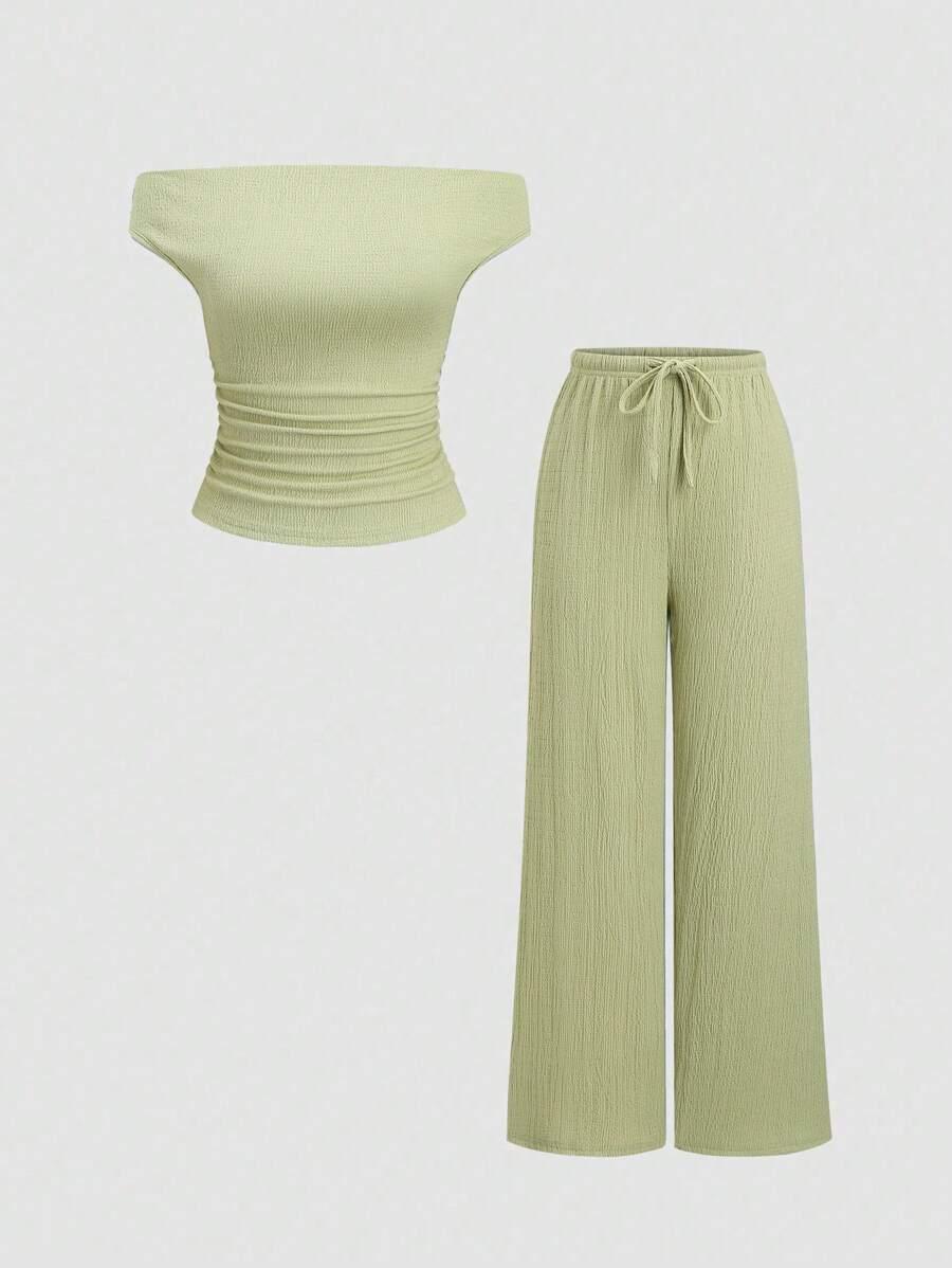 sage green textured two-piece lounge set