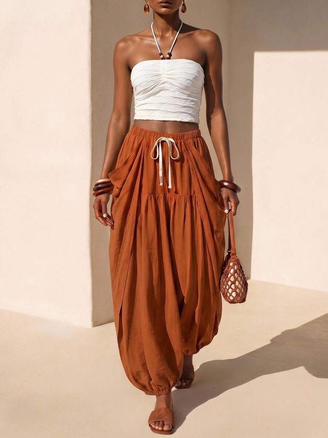 rust brown loose harem lantern jogger pants
