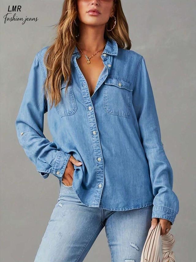 women's washed denim button-down shirt