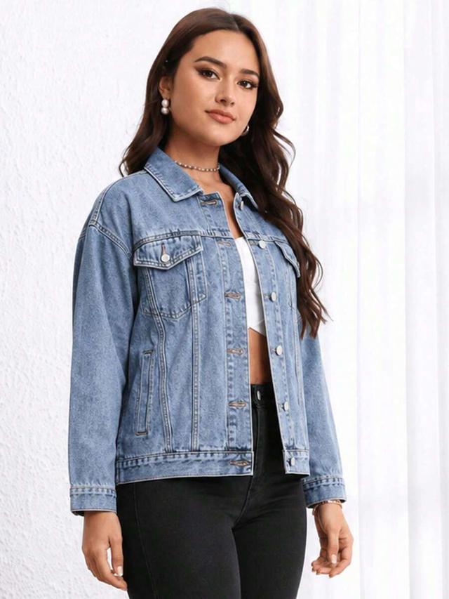 drop shoulder flap pocket washed denim jacket
