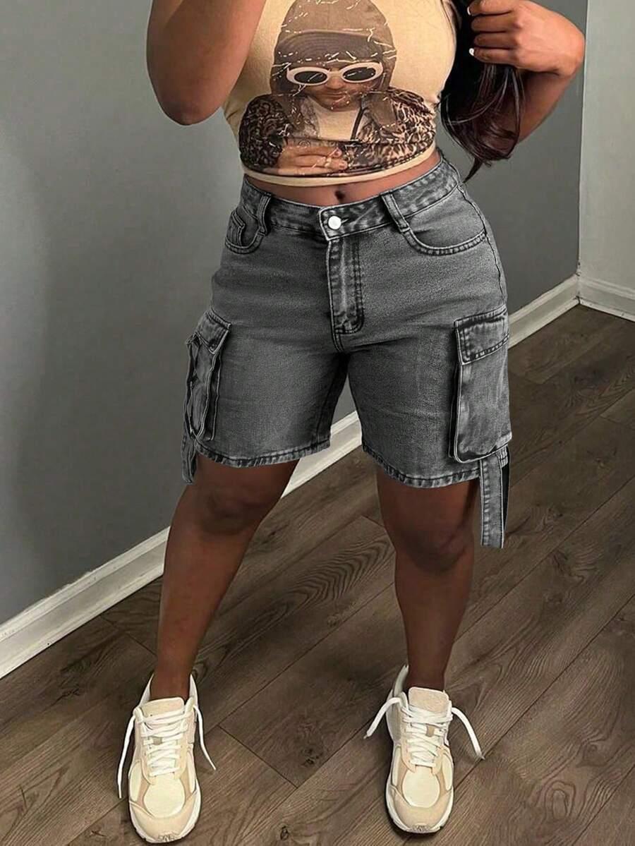 y2k multi pockets baggy straight leg cargo short jeans