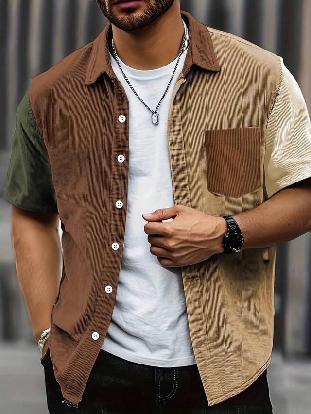 off-white men's color block corduroy button down shirt