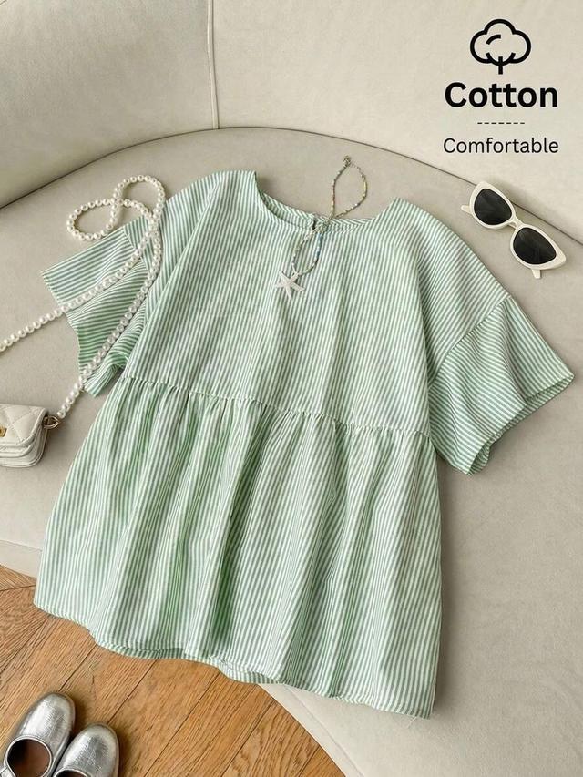 green striped woven peplum summer shirt