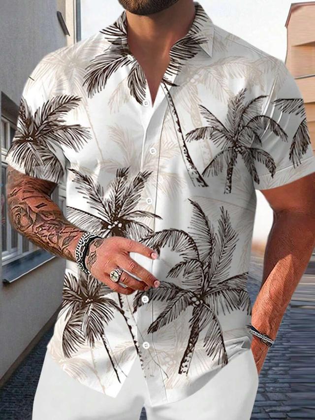 men's tropical palm tree print short sleeve shirt