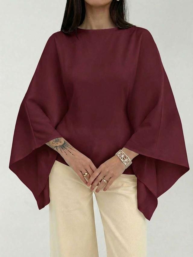 maroon boat neck voluminous sleeve commuter shirt