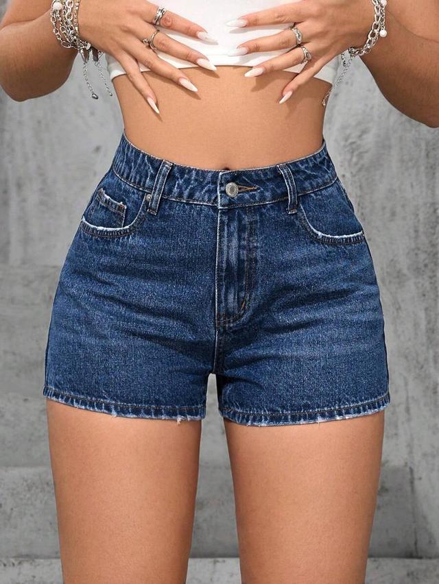 high waisted dark wash denim shorts