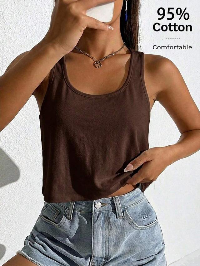 brown u-neck loose cropped tank top