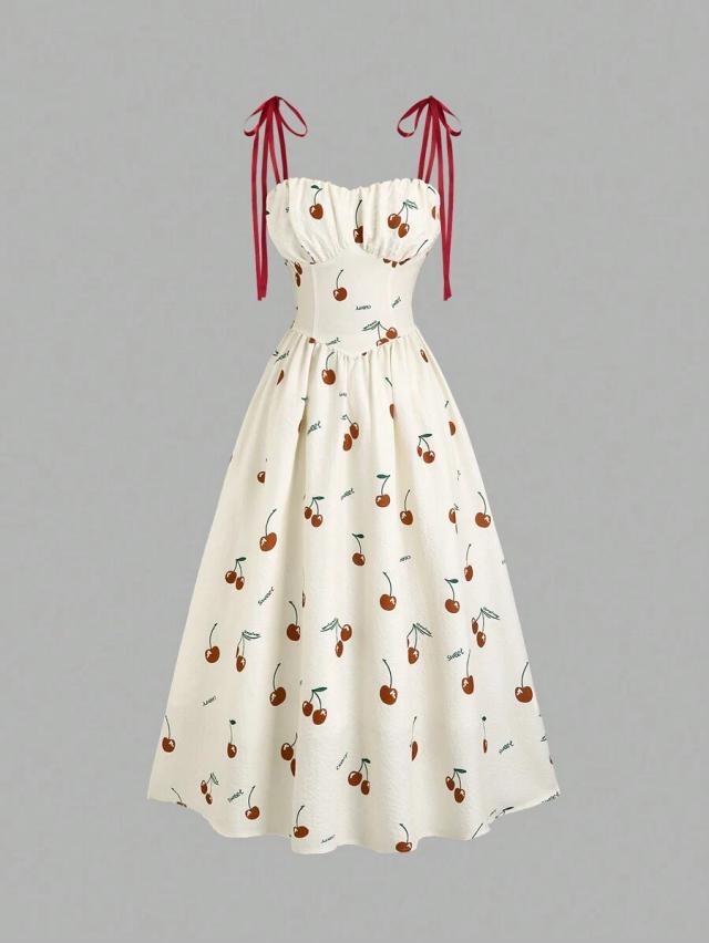 sweetra cherry print camisole dress with tie straps