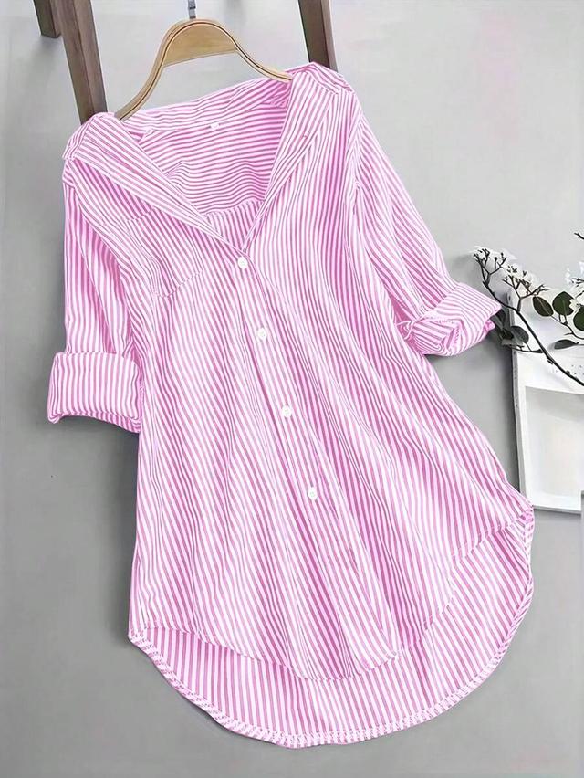 pink and white striped button down shirt