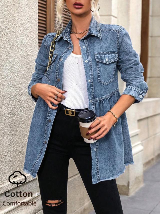 women's casual loose denim top with peplum waist