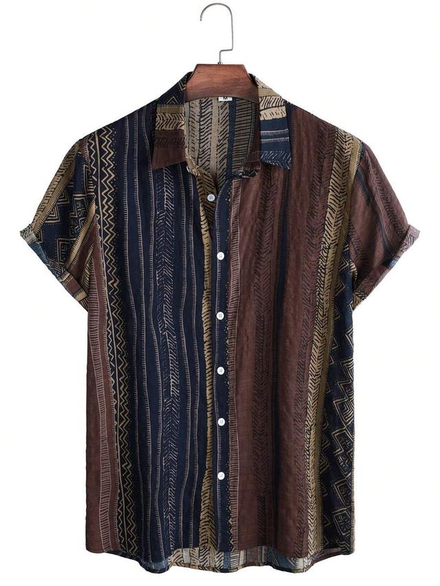 men's asymmetrical striped pattern short sleeve shirt