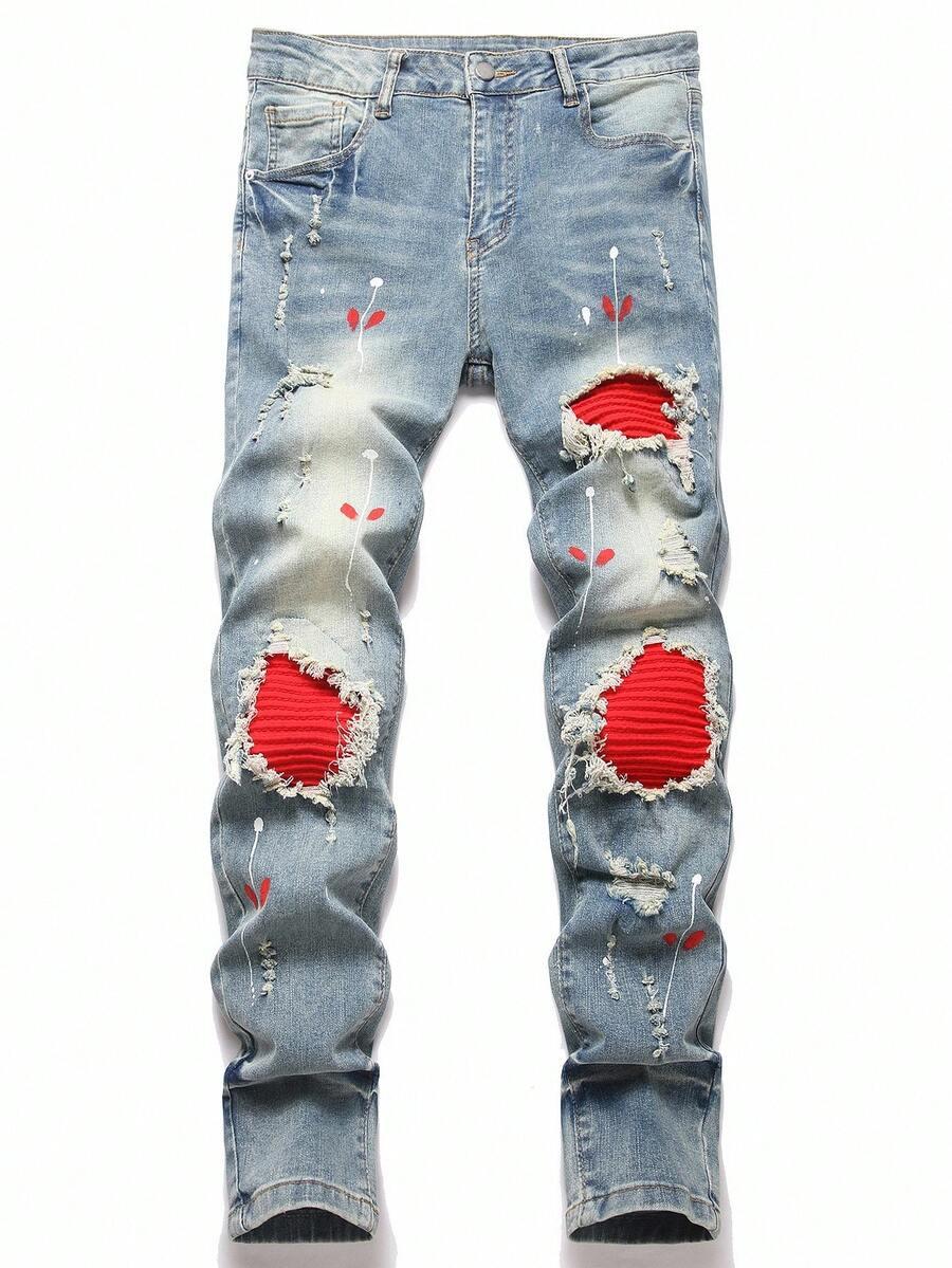 men's distressed slim fit light wash denim jeans