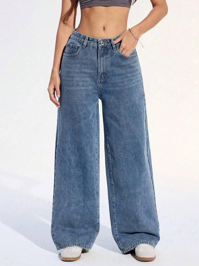 blue high waist wide leg blue denim jeans