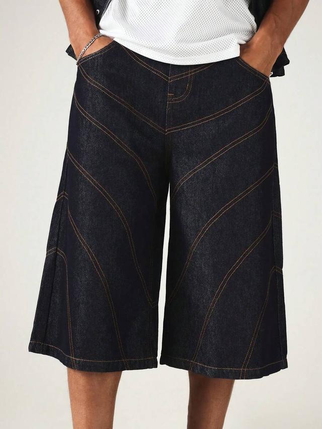 sumwon wide leg denim jorts with contrast seaming