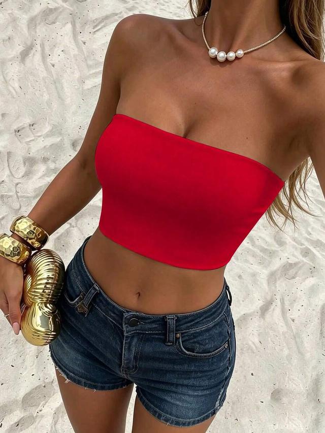 allurite sexy ladies solid color cropped bandeau top