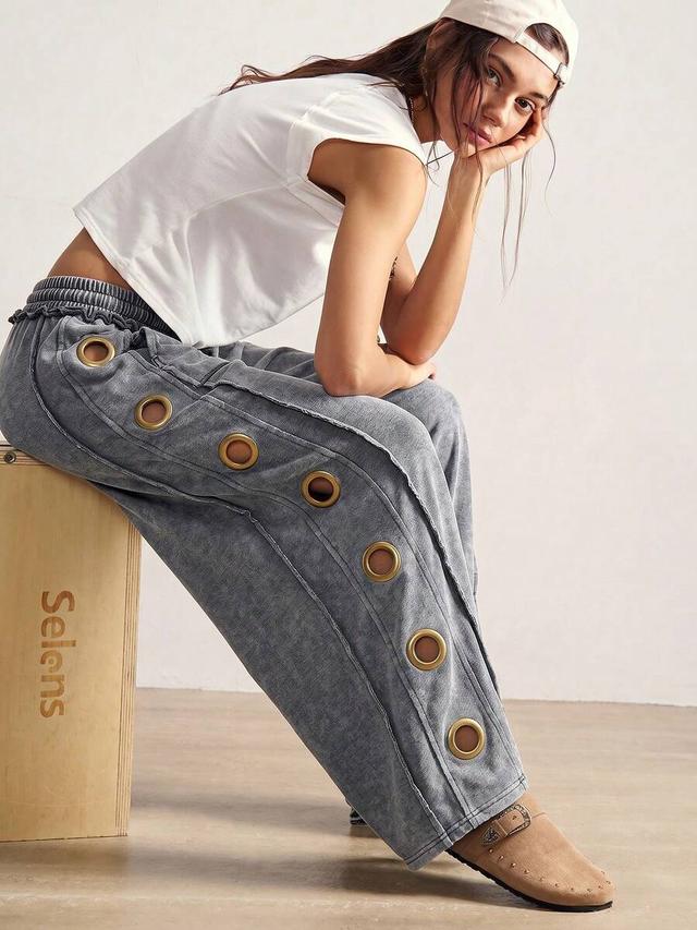 casual punk solid color knit loose wide leg sweatpants