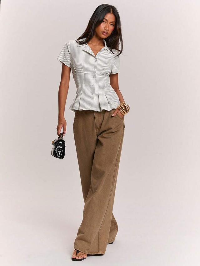 shein bae women's summer casual light grey waist-cinching shirt