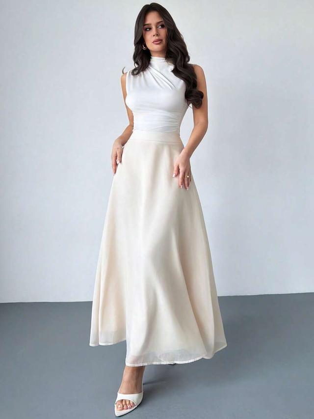 apricot and pale yellow chiffon flowy a-line skirt