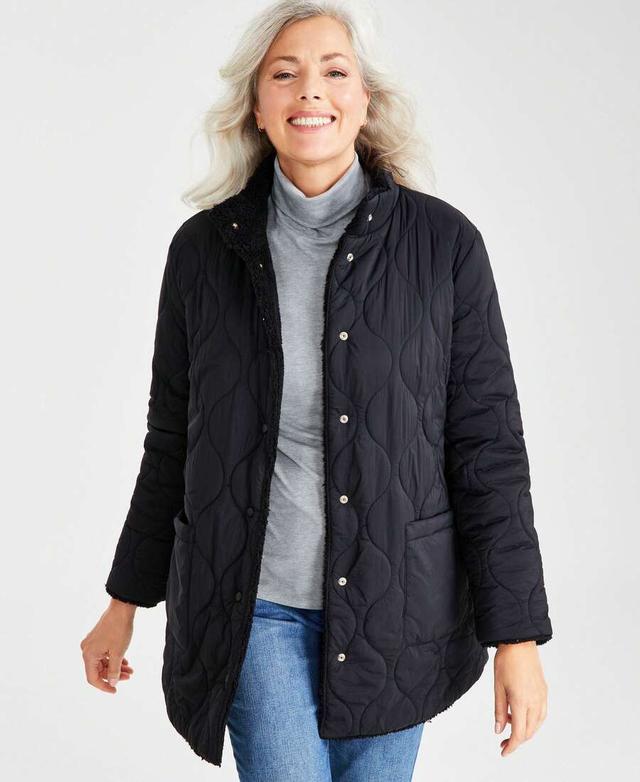 women's reversible long-sleeves black sherpa jacket