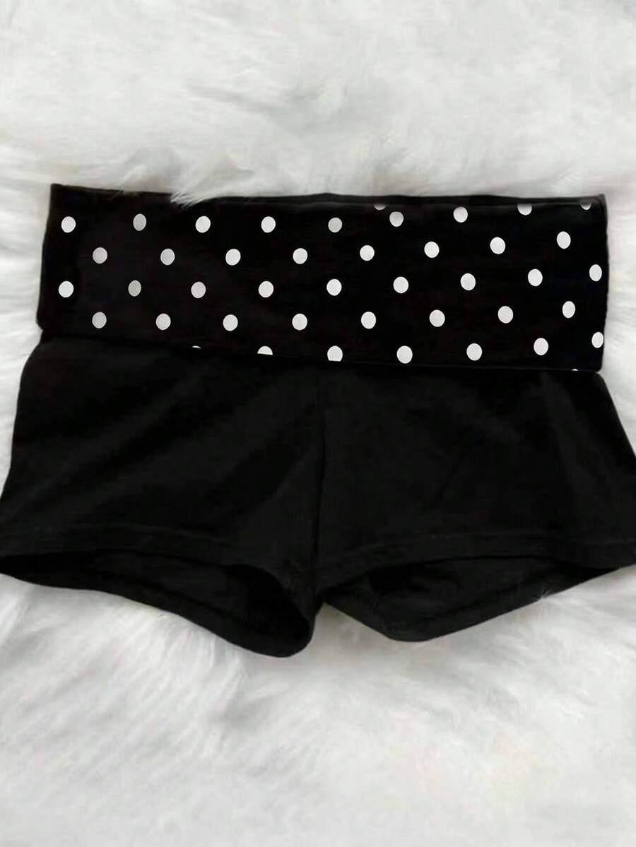 waist patchwork polka dot print casual shorts