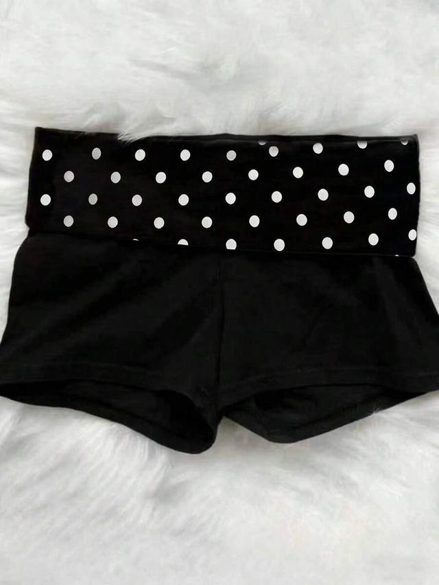 waist patchwork polka dot print casual shorts