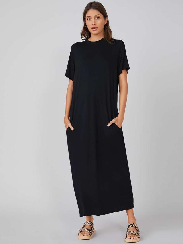 solid black cotton jersey round neck tee dress