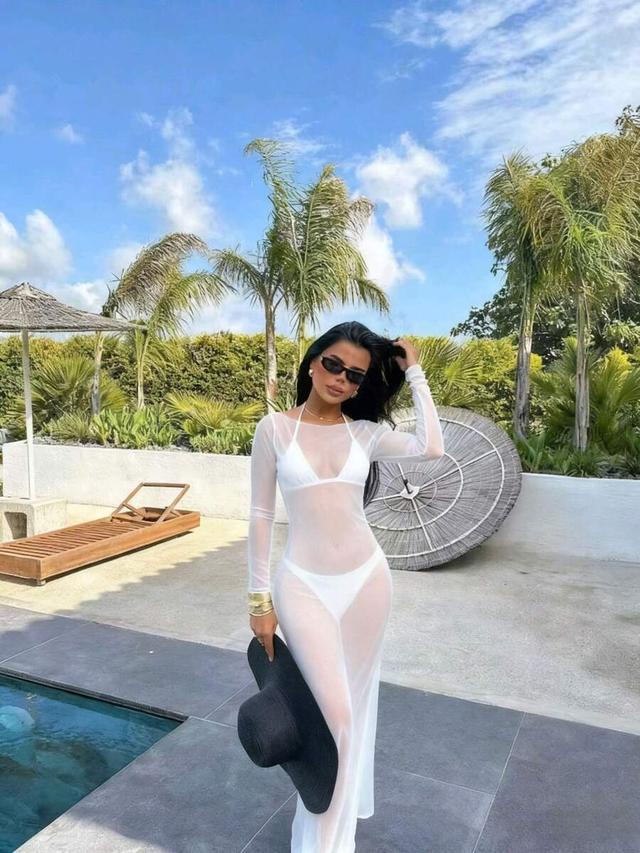 white sheer mesh long sleeve bodycon maxi dress