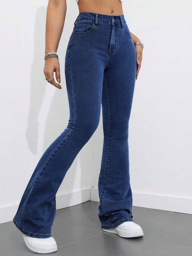 dark wash skinny flare leg denim jeans