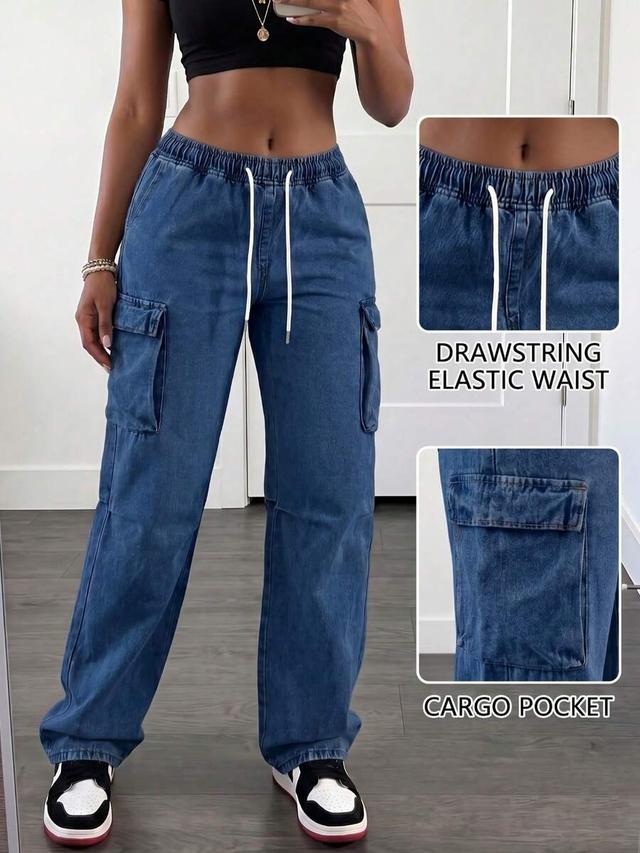 women's high waist cargo jeans with ripped detail
