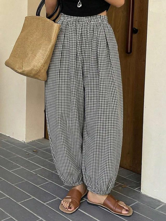 black and white gingham lantern trousers
