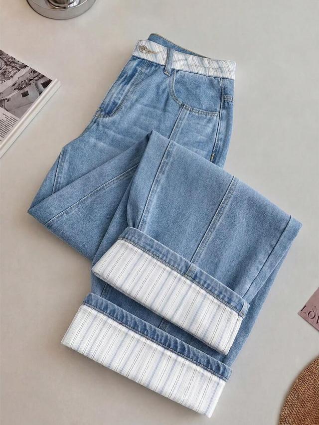 gloweve women's casual washed wide-leg jeans with striped accents