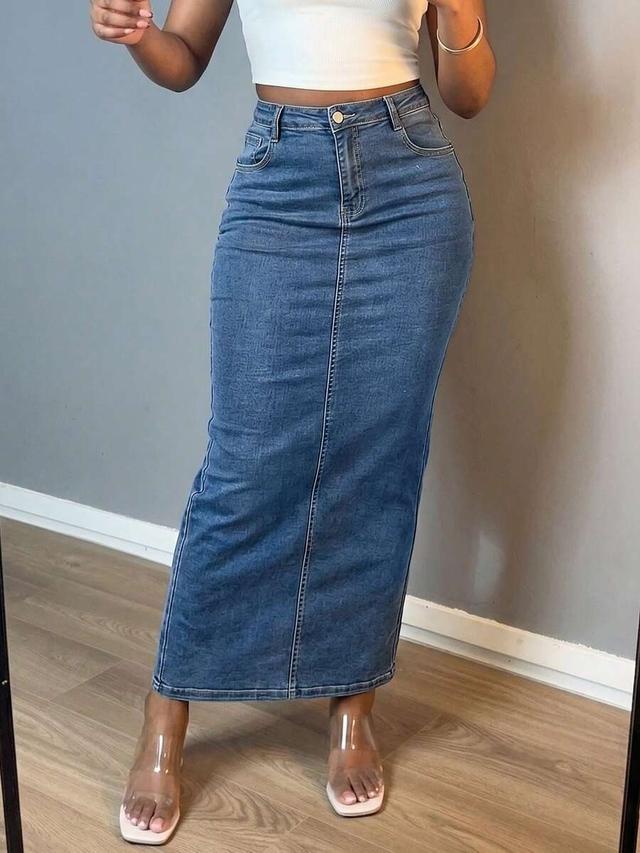 women's mid-rise bodycon denim midi skirt