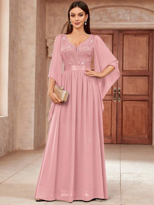 pink sequin patchwork floral lace chiffon maxi dress