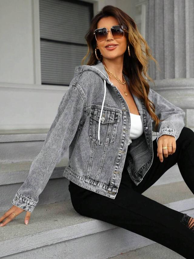 grey acid wash denim hooded jacket