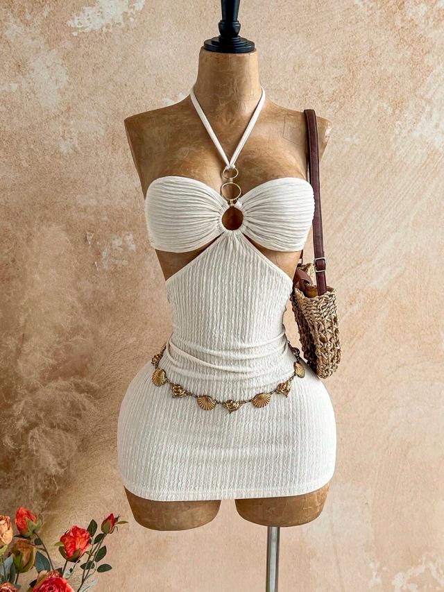 soleia white backless halter mini dress