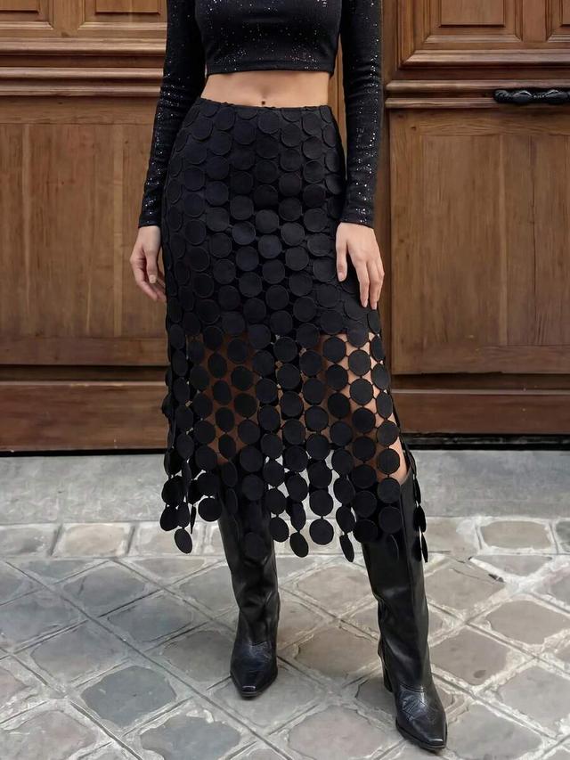 anewsta laser cut multi circle double layered black skirt