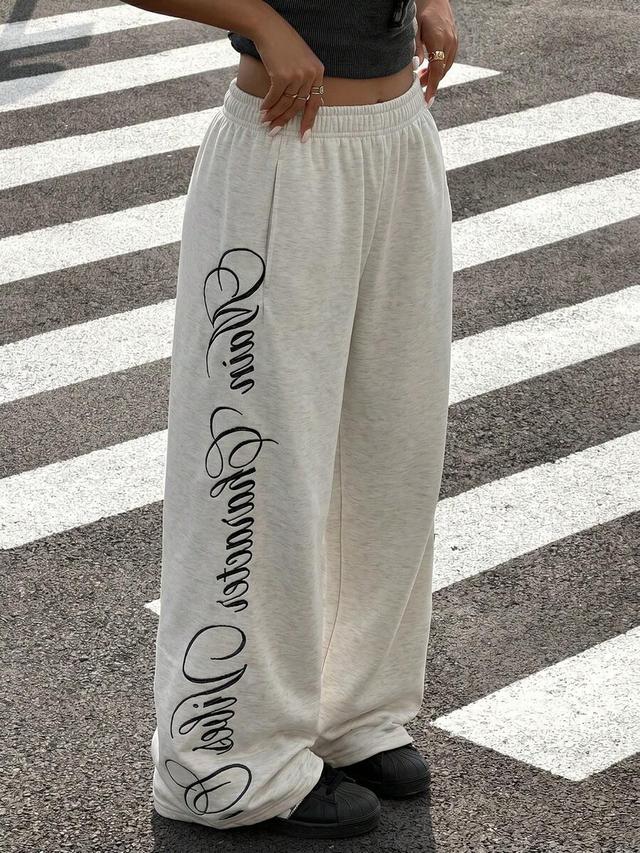 light grey letter print relaxed fit sweatpants