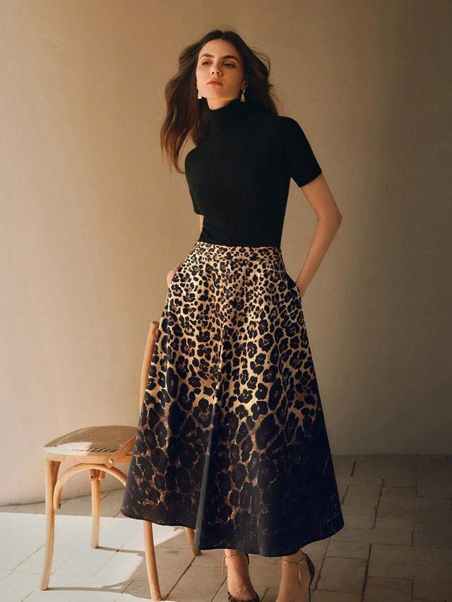 leopard print ombre midi skirt