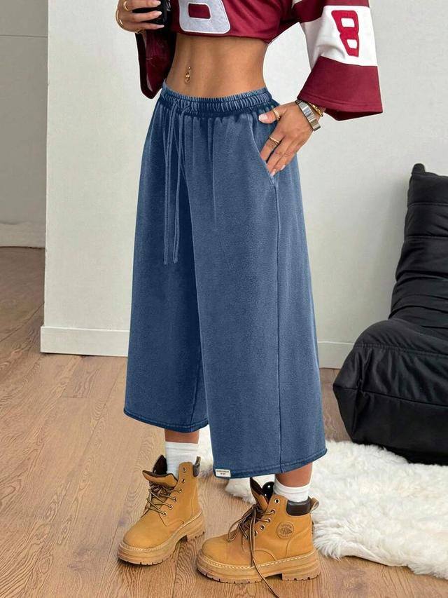 vintage washed blue wide leg capri pants
