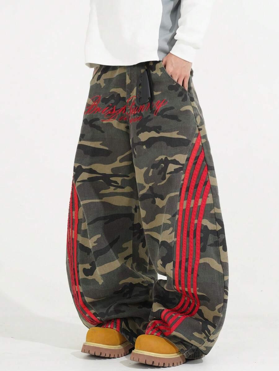vintage inspired embroidered military green camo denim jeans