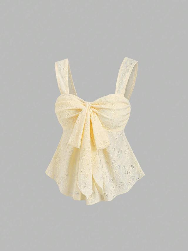 sweetra wide strap bow textured lace peplum top